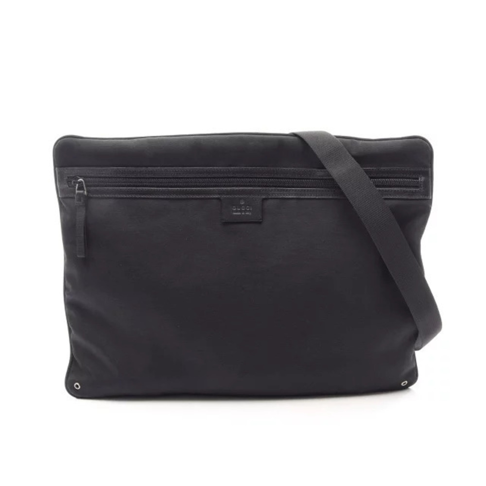 Gucci black canvas flat messenger shoulder bag